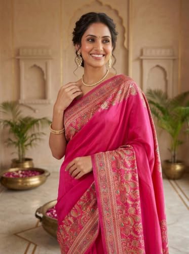 Vardha rani pink raw silk saree in raw silk – image 5