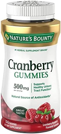 Nature's Bounty Cranberry Gummies, Urinary Tract Support, 500 mg, Cran-Raspberry Flavor, 150 Ct