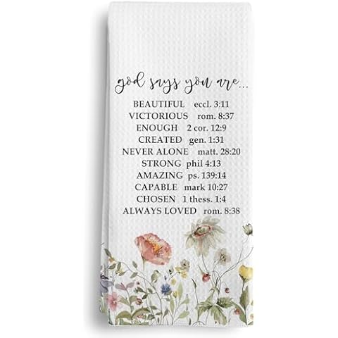 Qeheb Christian Bible Kitchen Towels, Bible Verse Gifts, God Say You are Religious Floral Decorative Kitchen Towels, Christian Gifts for Women,Bible Scripture Hand Dish Tea Towels for Kitchen 16X24In Cover