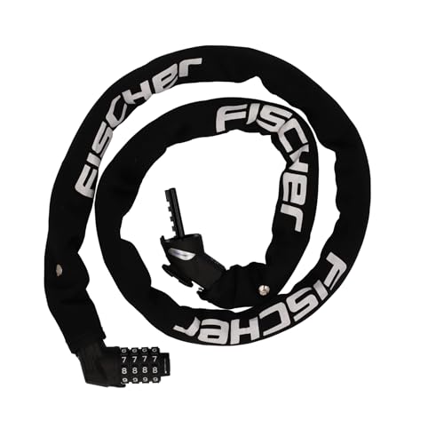 FISCHER Fahrradschloss, Kettenschloss Neopren mit Zahlenschloss, hohe Sicherheit für Fahrräder und E-Bikes, diebstahlsicher, schwarz, Länge: 130 cm