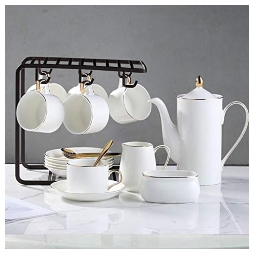 Espressokoppar set keramiska kaffekoppar, 1,7 dl (cirka 150 ml) koppar och tefat, 6 skedar, 1 kaffekanna, 1 mjölkkanna, 1 sockerskål, med kaffeställ, lämplig för kaffe, eftermiddagste-fest tekopp och sa