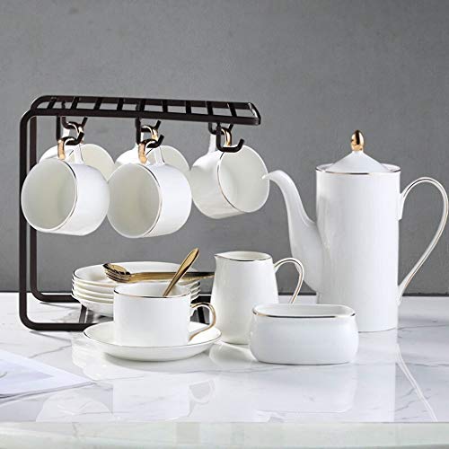 Juego de café Las tazas de café de cerámica, de 6 onzas (unos 150 ml) tazas y platillos, 6 cucharas, 1 Cafetera, 1 bote…
