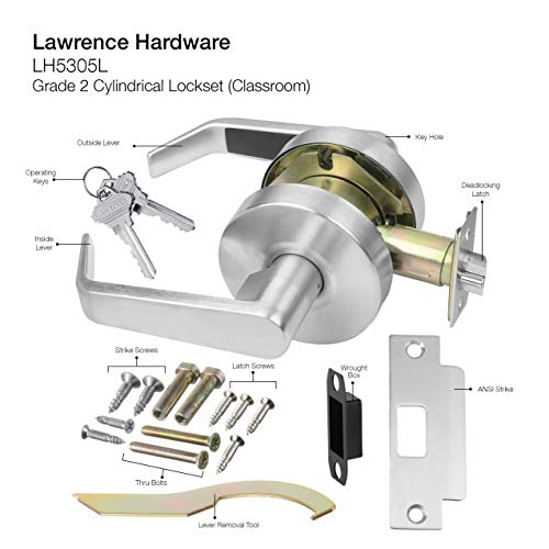 Door Handle Cylindrical Lock Privacy Function Bathroom Lock Brushed Chrome (Us26D) Finish Lh5322L Non-Handed Ul Certified Ansi/Bhma Grade 2 Commercial Door Lock For Heavy Duty Use #TOP2