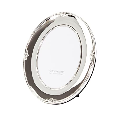 Happy Homewares Traditional Oval Silver Plated Metal 5 x 7 Single Picture Frame Lacquer Coated with Black Velvet Back