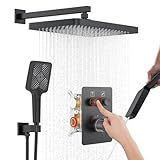 Thermostatic Shower System 13-Inch Rainfall Shower Head - 3 Setting Handheld Sprayer, Complete Bathroom Set with Faucet Mixer Trim Kit & Valve Matte Black