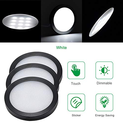 AIBOO Under Cabinet LED Black Cover Puck Lighting Kit with Touch Dimmer Switch for Kitchen Cupboard Closet Lighting (3 Lights,Daylight White) by AIBOO - Image 6