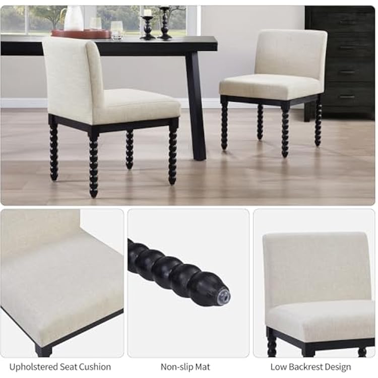 DUHOME Upholstered Dining Chairs Set of 2,Modern Kitchen Chairs with Back,Fabric Armless Side Dining Room Chairs with Wood Spindle Legs for Kitchen Dining Room Restaurant Living Room