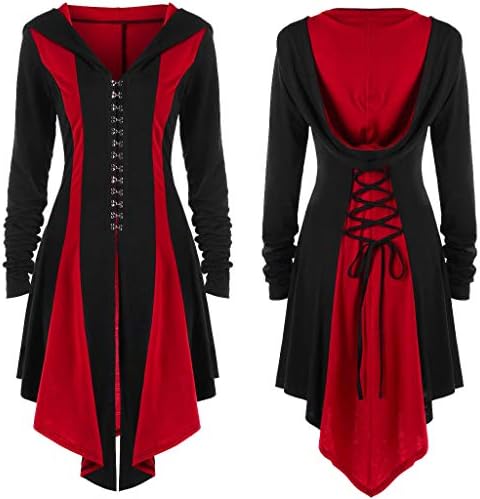 Drfoytg Womens Hoodies Irregular Back Bandage Coat Irregular Back Bandage Hooded Parka Overcoat Jacket Outwear Red