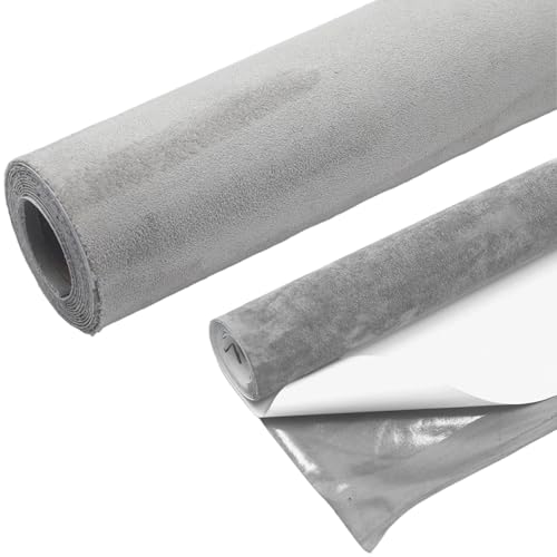 20x59 Inch Stretchable Self-Adhesive Suede Wrap Fabric Grey Interior Covering for Car, Truck, SUV, RV Dashboard, Door Panel, Roof Headliner.
