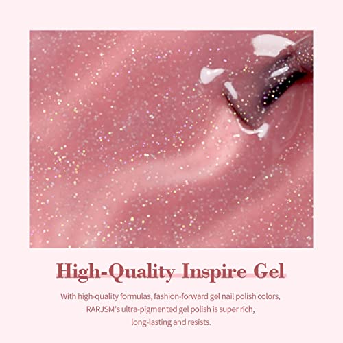 Rarjsm Gel Nail Polish Nude Glitter Rose Pink Jelly Shimmery Nail Gel Polish Iridescent Rainbow Pigments Sparkly Red Pink Translucent Natural Gel Polish Soak Off Uv Led Cured 15Ml Single Bottle #TOP5