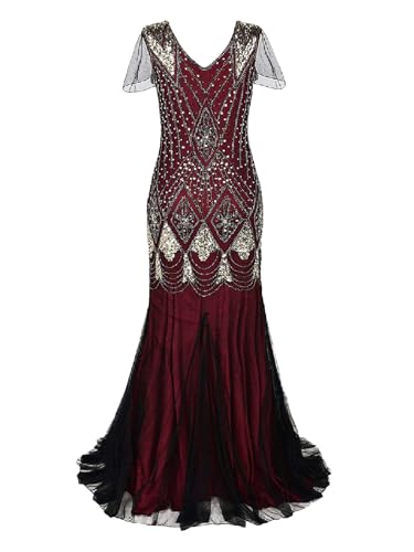 Image of 869A - Plus Size 1920s Vintage Fringed Gatsby Sequin Dimand Tassels Flapper Party Cocktail Dress with Accessories