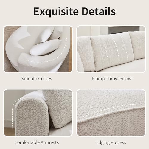 Opiesit 124" Oversized Boneless Couches for Living Room, Sectional Curved Sofa with 7 Pillows, L-Shape Boneless Couch with Deep Seat, High-Density Memory Foam, No Assembly Required, Chenille (White) - Image 5