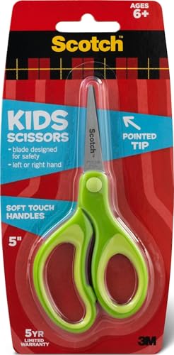 Image of Scotch Kids Pointed Tip Scissors with Soft Touch, 5 inch (Colors may vary) | Stainless Steel Blades For Classroom Crafts