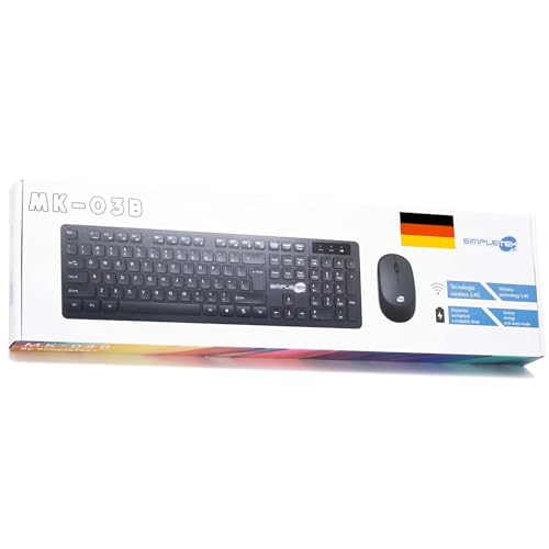 Kit de ratón y teclado inalámbrico 2.4G SIMPLETEK negro, combo ergonómico alemán con teclado QWERTZ