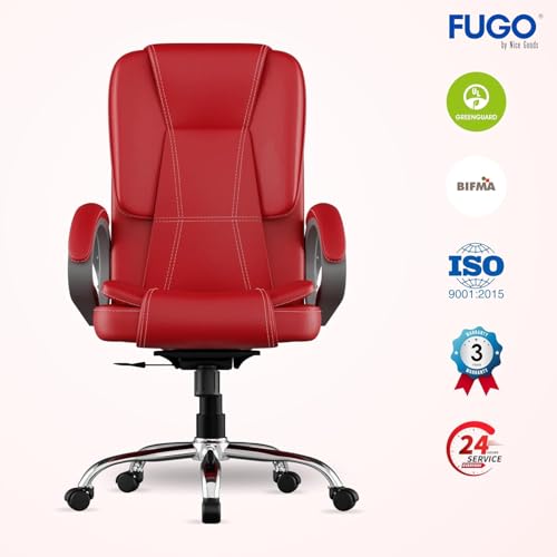 Image of FUGO FG13B Ergonomic Office Chair with Adjustable Height Cushioned Back Seat Tilting Mechanism HeavyDuty Metal Base Dual Nylon Casters Ideal for Work Gaming Study 3Year Warranty (Red)