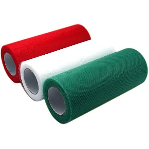 Misscrafts 3 Spools Tulle Netting Ribbons 3 Colors Tulle Fabric Spool 6 Inches 75 Feet per Roll for DIY Wedding Tutu Valentine Decor Red Green White Cover