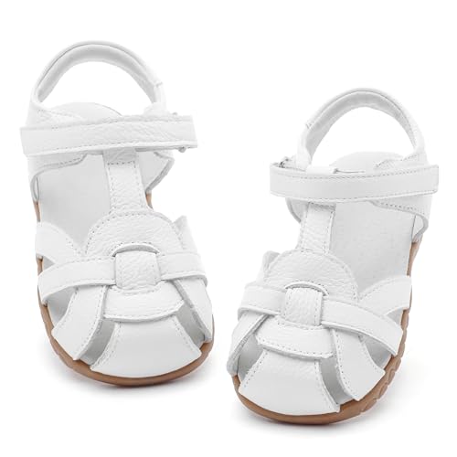 Image of Femizee Toddler Girls Leather Dress Sandals with Adjustable Strap | Toddler /Little Kids, Leather upper, Cushioned footbed, Hook-and-loop, Flexible Sole, Dressy summer occasions, Princess-style