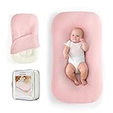 Freelooper Baby Lounger, Suitable for Newborns 0-24 Months, Infant Lounger for Home and Travel, Soft Cotton and Breathable, Nest Lounger, Newborn Babies Essentials Gifts（Lovely Pink）