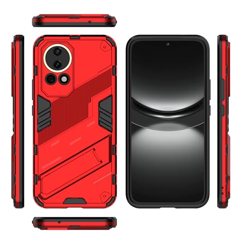 Rfvzubemok Compatible with Huawei nova 12 Bracket Shell,Compatible with Huawei nova 12 5G BLK-AL00 Kickstand (Hard PC+TPU) 2 in 1 Phone Case Cover Red