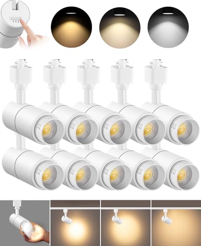 VANoopee 10 Pack 3-Color Zoomable 10W LED Track Lighting Heads H Type Track Light Heads Dimmable Bright Ceiling Spotlight Fixtures Accent Art, 3000K 4000K 5000K Adjustable CRI90+ 15°-60° 1000lm White