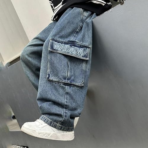 Boys Cargo Jeans Y2k Baggy Denim Pants Multi Pockets Wide Leg Loose Boyfriend Jeans for Kids 5-15 Years3