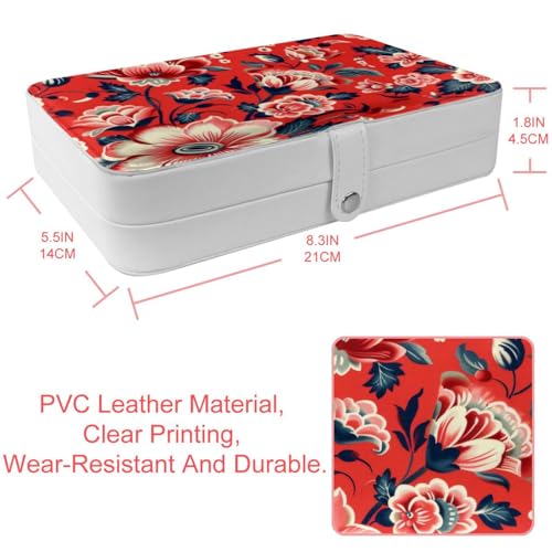Boîte de rangement compacte motif fleurs rouges, cadeau idéal - 5