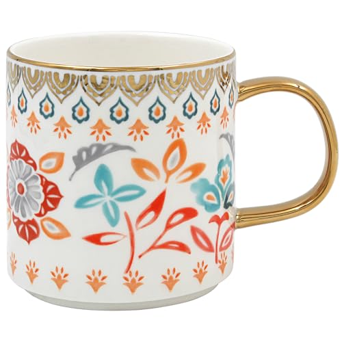 Image of L & P Home & Gifts Elements Housewares Stoneware Golden Abstract Mug 410ml for Hot & Cold Drinks | Durable Coffee Cups for Home & Office | Easy-to-Hold Coffee Mugs for Beverages & Daily Use