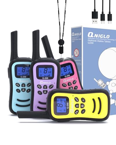 QNIGLO Walkie Talkie Recargable, 4 Unidades Largo Alcance Comunicación Bidireccional 8 Canales Vox Walky Talky, Regalos para niños de 3 a 12 años, Juegos Familiares, Senderismo al Aire Libre, Camping QNIGLO Walkie Talkie Recargable, 4 Unidades Largo Alcance Comunicación Bidireccional 8 Canales Vox Walky Talky, Regalos para niños de 3 a 12 años, Juegos Familiares, Senderismo al Aire Libre, Camping
