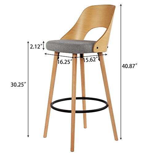 Nobpeint Wooden Bar Chairs With Solid Wood Backrest, Metal Footrest, 30 Inch Height, Walnut Finish (4, Beige) #TOP1
