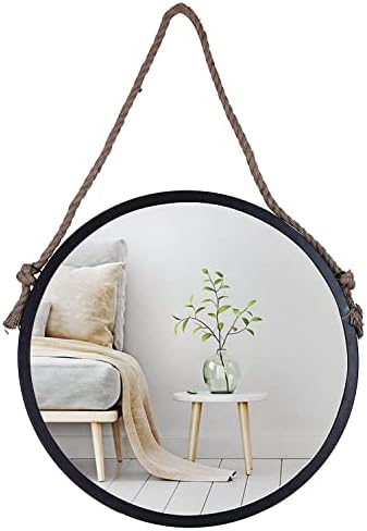 Mirrorize Large 61cm Rope Hanging Round Mirror, Circle Framed Bathroom Vanity Mirror, Wall Mirror for Living Room Hallway Bedroom