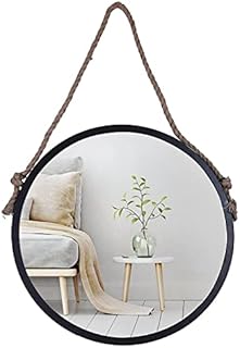 Mirrorize Large 61cm Rope Hanging Round Mirror, Circle Framed Bathroom Vanity Mirror, Wall Mirror for Living Room Hallway Bedroom