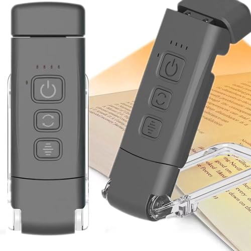 Book Reading Light USB Rechargeable Reading Light for Book in Bed Clip-on LED Bookmark Reading Light in Bed 3 Amber Colors & 5 Brightness Long Lasting Perfect for Book Lovers Kids (Black)