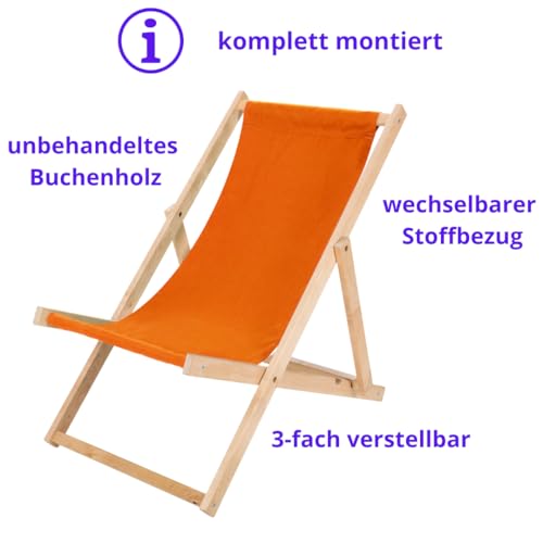 Chaise longue pliante hêtre orange 120 kg IMPWOOD