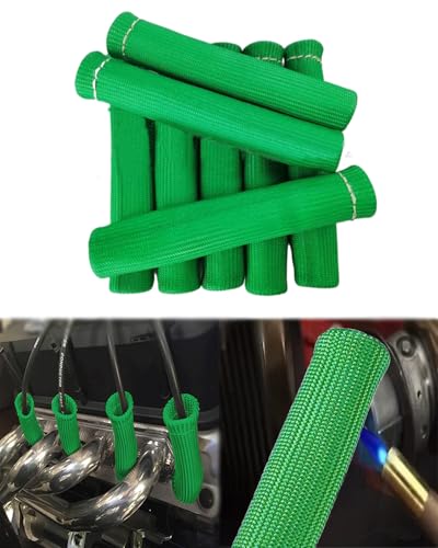 Spark Plug Wire Boots Protector - 8 PCS 2500° Spark Plug Wire Boots Protector, 6 Inches Spark Plug Heat Sleeve Protection Cover Replacement for LS1 / LS2 SBC BBC 350 454 Car Truck, Green