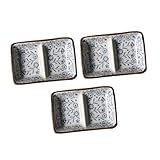 BATHVEVE 3 piezas Plato para Salsas Cerámico Doble Compartimento Bandejas para Condimentos Cocina y Restaurante Fácil de Limpiar para Aceite Vinagre y Frutas Secas