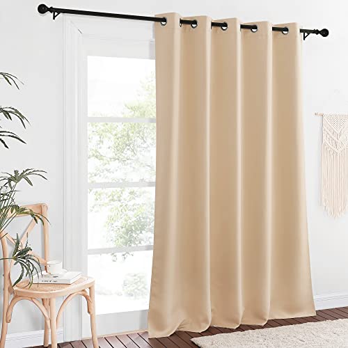 NICETOWN Blackout Window Curtain 90 inch Length - Room Darkening Thermal Insulated Solid Grommet Drape Light Blocking for Bedroom/Doorway (Biscotti Beige, 1 Panel, W66 by L90)