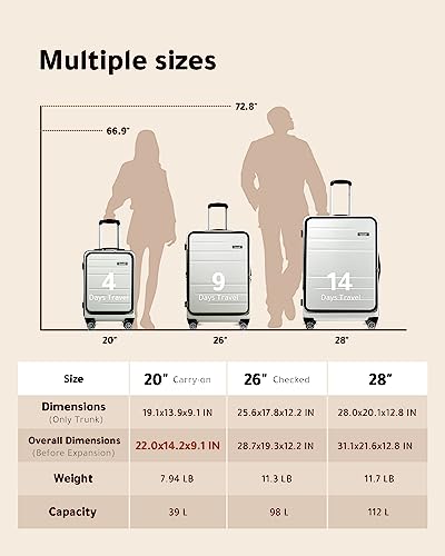Luggex 26-Inch Large Checked Luggage With Spinner Wheels - Polycarbonate Expandable Suitcase With Front Opening - Lightweight Travel Luggage With Internal Mesh (White Suitcase) #TOP6