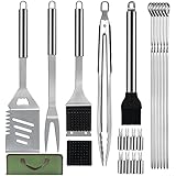 Grill Tool Set BBQ Accessories — Stainless Steel Grilling Kit 20pcs with Olive Carry Bag. Grill...