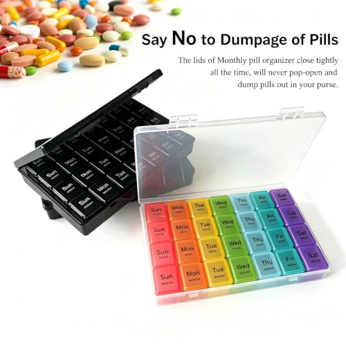 Image of Pill Organizer 4 Times a Day - Pill Box 7 Day, Large Weekly Medicine Pill Case for Travel with Removable Individual Containers, Pill Cases to Hold Daily Vitamins and Supplements(Black Colorful)