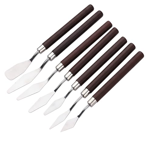 Rackii 7pc Red Palette Knife Set for Painting - Stainless Steel Spatulas for Acrylic, Oil, Mixing & Canvas Texturing. Essential Art Tools for Beginners & Professional Artists