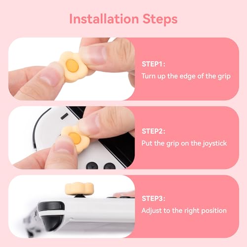 Image of GeekShare Cross D-Pad Button Caps Thumb Grips Set,Silicone ABXY Key Buttons Sticker Compatible with Switch /OLED Joy Con (Pink & Yellow)