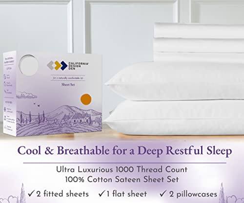 California Design Den Luxury Split King Sheets For Adjustable Bed, 100% Cotton 1000 Thread Count, Snug Fit, 5Pc Set With 2 Twin-Xl Fitted Sheets, Beats Exaggerated Egyptian Cotton Claims Bright White #TOP2