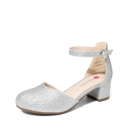 DREAM PAIRS Girls Dress Shoes Closed Toe High Heels Ankle Strap Toddler Little Big Kid Wedding Flower Party Pump 10 Toddler All Silver