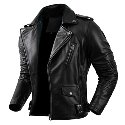 Men’s Brando Biker Black Genuine Cowhide Motorcycle Rider Asymmetric Outfit Fashion Leather Jacket2