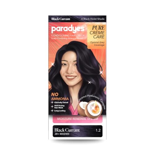Image of Paradyes Pure Creme Care No Ammonia Hair Color Black Currant 1.2 | Long-Lasting Creme Formula | Grey Coverage | Coconut Milk + Almond Oil + Hyaluronic Complex | Smooth & Shiny Finish | 60g + 10 ml