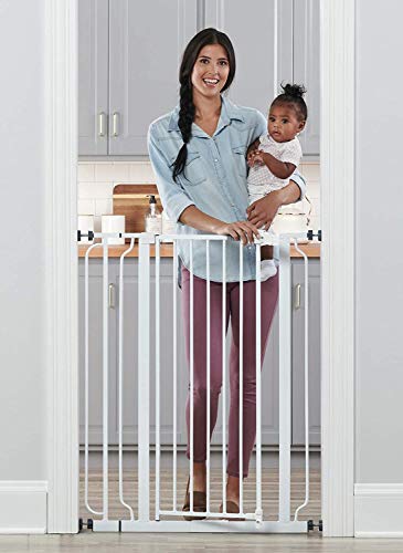 Regalo Easy Step Extra Tall Walk Thru Baby Gate, Includes 4-Inch Extension Kit, 4 Pack of Pressure Mount Kit and 4 Pack Wall Cups and Mounting Kit (White 1 Pack)