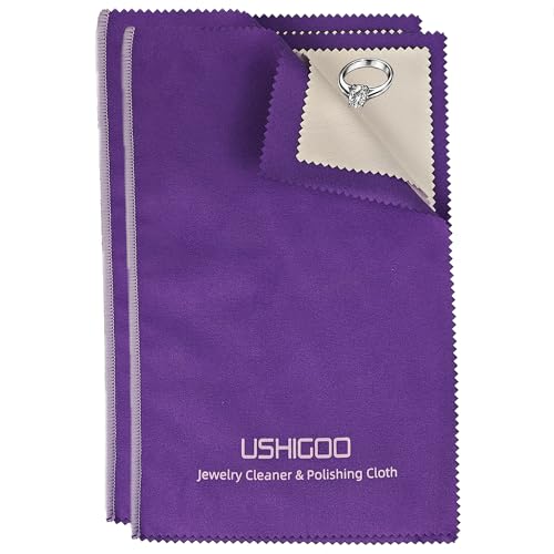 USHIGOO Jewelry Cleaning & Polishing Cloth 2Pcs Sterling Silver Gold Platinum Tarnish Remover Non-Toxic Eco Friendly Jewelry Cleaner Cloth for Ring Earring Watch and Coins Care