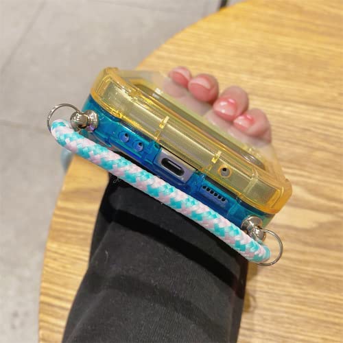 Coque Samsung Z Flip 4 et 3 transparente jaune bleu avec cordon amovible