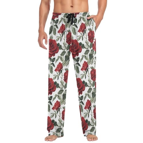 ALAZA Men's Botanical Red Rose Sleep Pajama Pant3