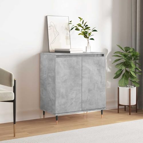 RCODSSK Armario auxiliar gris hormigón de madera como aparador 60 cm de ancho, 35 cm de profundidad y 70 cm de alto con patas de hierro